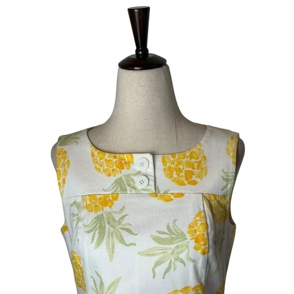 Brooks Brothers Pineapple Print Shift Dress Womens 4 Petite White Yellow Preppy - Picture 4 of 13